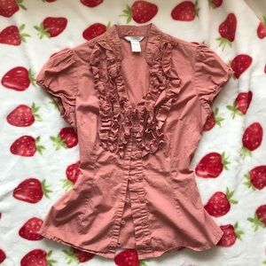 Elegant Pink Ruffled Cap Sleeve Blouse